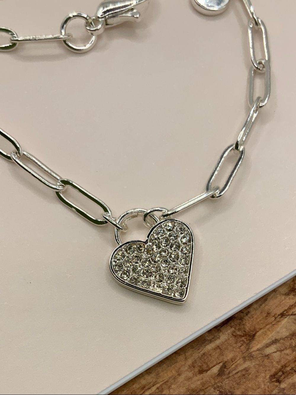LC Lauren Conrad Silver-Tone Crystal Heart Link Paper Clip Silver Tone Bracelet